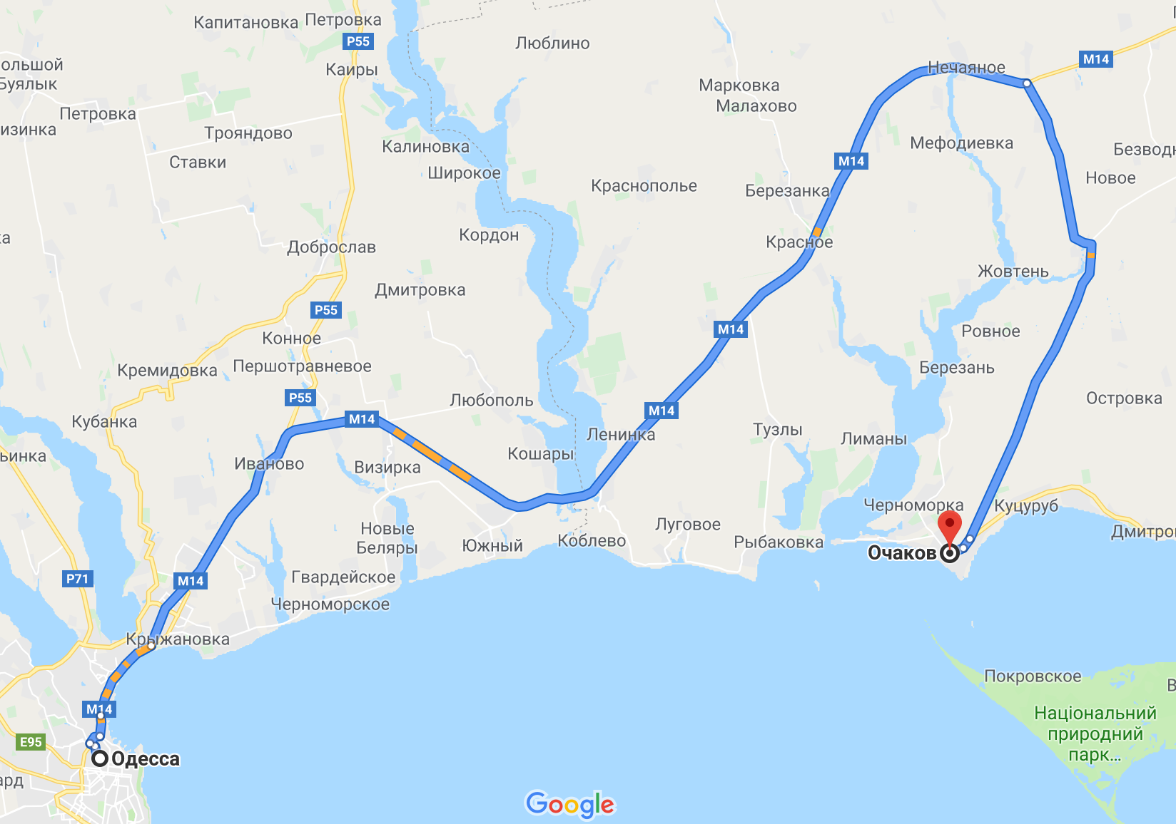 Как добраться в Очаков на авто из Одессы