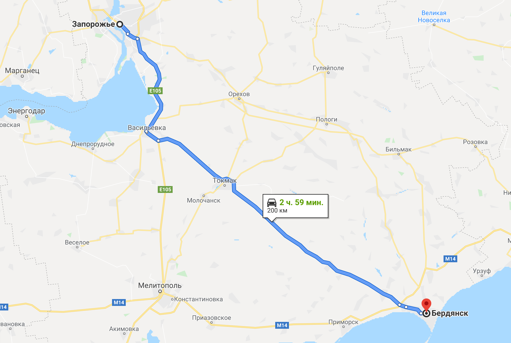 Как добраться до Бердянска на авто из Запорожья